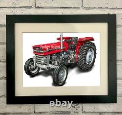 Massey Ferguson 135 Tractor Mounted or Framed Unique Art Print fudgydraws